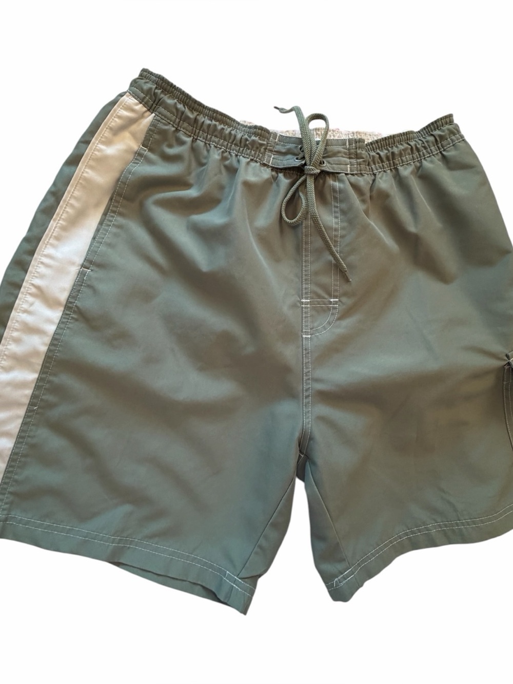 Penman’s Classic Olive Cargo Swim Shorts with White Side Stripe-Size Medium